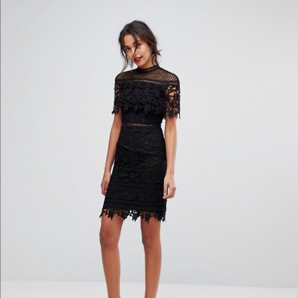 Chi Chi London lace high neck mini dress in black
